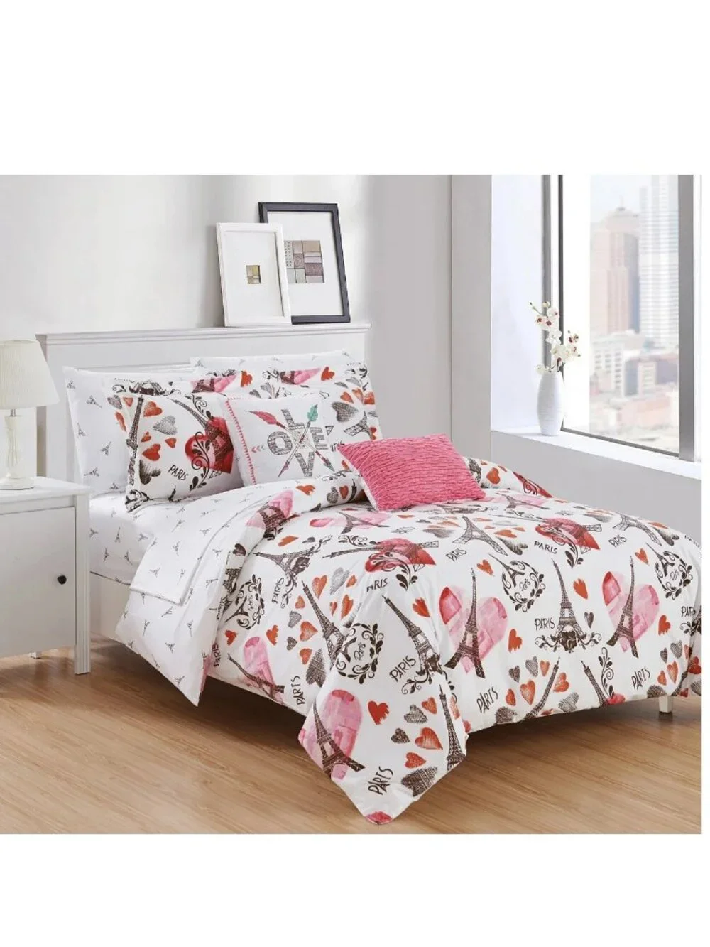 Chic Home Le Marias 7-Piece Bed in a Bag Comforter Set, Twin, Paris Multicolor